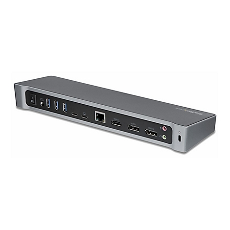 Station d'accueil grise avec diffÃ©rents ports: USB, HDMI, Ethernet, prise casque.