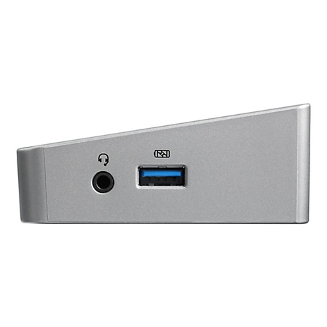 Gros plan sur le panneau latÃ©ral argentÃ© d'un appareil Ã©lectronique avec port USB, prise casque et symboles.