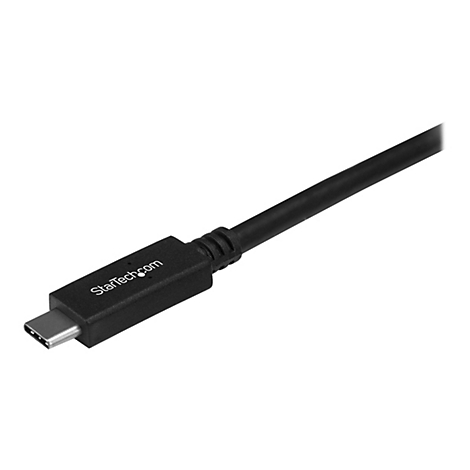 Schwarzes USB-C-Kabel, StarTech.com Logo, Detailaufnahme, weißer Hintergrund.