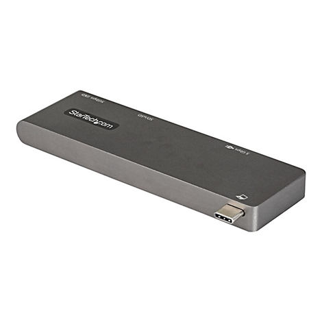 Grauer USB-C-Hub. Darauf stehen: USB-Ports, DisplayPort, Startech.com.