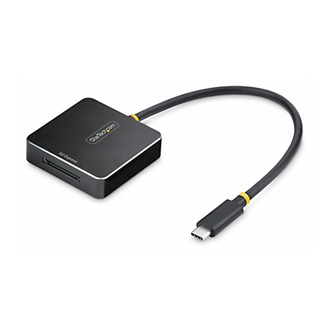 Schwarzer SD-Kartenleser mit USB-C-Kabel. Aufschrift: StarTech.com und SD Express.