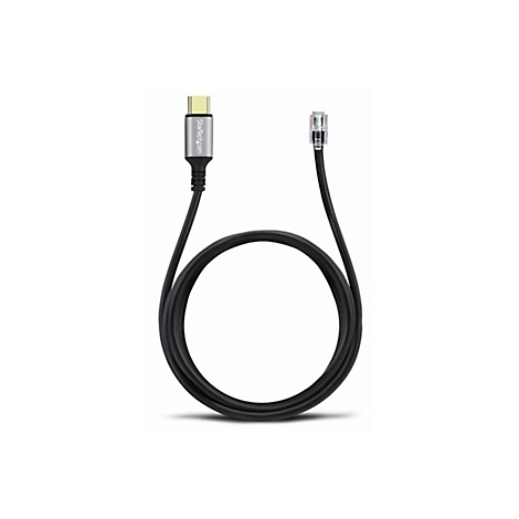 Schwarzes Kabel mit USB-C- und RJ45-Steckern. Auf dem USB-C-Stecker steht „StarTech.com“.