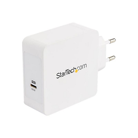 Weißes Netzteil mit Aufdruck "StarTech.com" und USB-C-Anschluss, 60W.