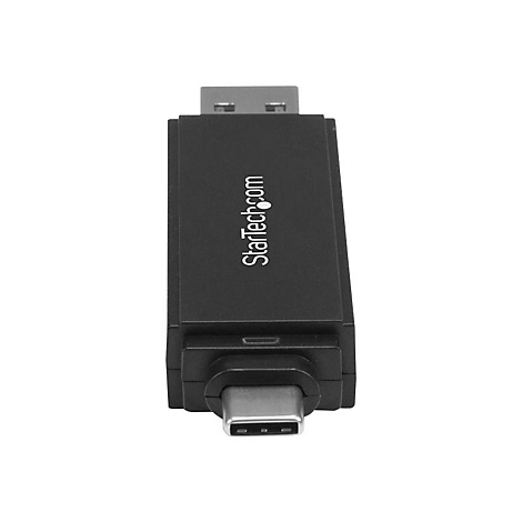 Schwarzer USB-Adapter mit StarTech.com-Logo, USB-A-Stecker oben, USB-C-Stecker unten.
