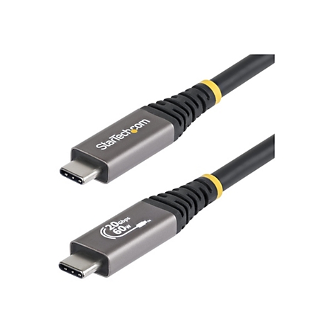 Deux câbles USB-C, gris et noir, avec les logos de StarTech.com. Un câble indique : 20 Gbit/s, 60 W.
