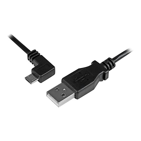 Câble USB noir avec connecteur micro USB, coudé à 90 degrés.