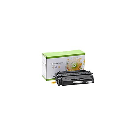 Schwarze Tonerkartusche und grÃ¼ne Schachtel mit Aufdruck.