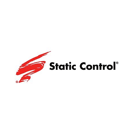 Logo von Static Control. Roter geschwungener Strich, danach Schriftzug: Static Control.