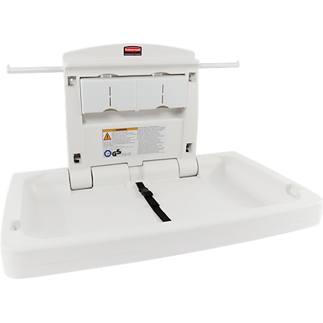 Station à langer Rubbermaid®, pour montage mural horizontal, antimicrobien, pliable, tablette, support pour jusqu'à 40 documents, PP, blanc