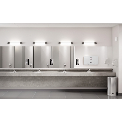 Station à langer Rubbermaid®, pour montage mural horizontal, antimicrobien, pliable, tablette, support pour jusqu'à 40 documents, PP, blanc