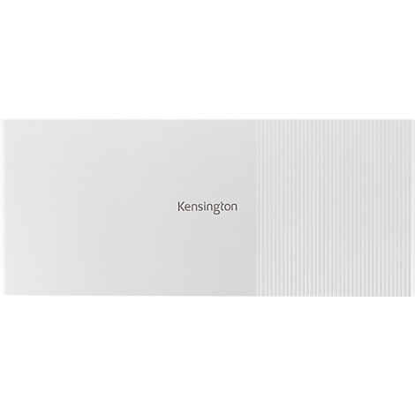 Fond blanc divisé par une zone verticale nervurée. L'inscription "Kensington" en gris au milieu.