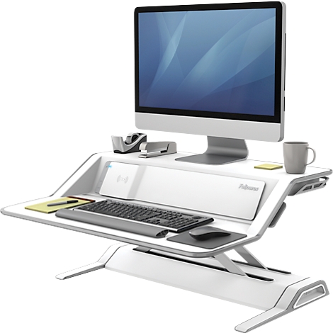 Station de travail assis-debout Lotus™ en acier avec revêtement Microban, blanc