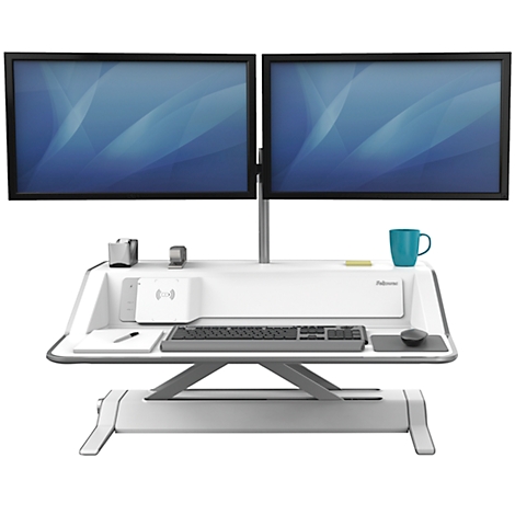 Station de travail assis-debout Lotus™ en acier avec revêtement Microban, blanc