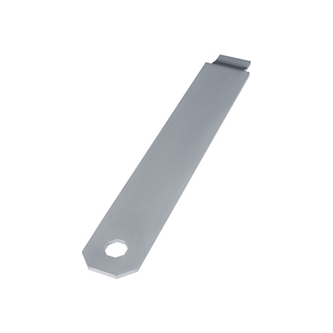 Flaches, metallisches Werkzeug mit sechseckiger Öffnung an einem Ende und einer flachen Kante am anderen Ende.