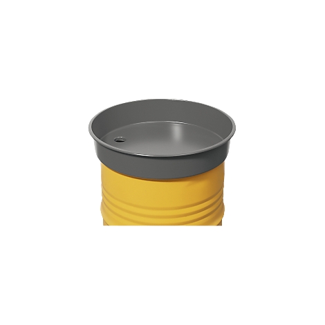 Gray drip tray sits on top of a yellow barrel.
