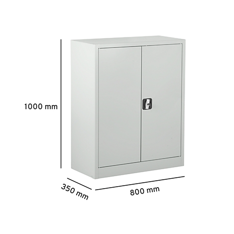 Grey cabinet with two doors, dimensions: 1000 x 350 x 800 mm.