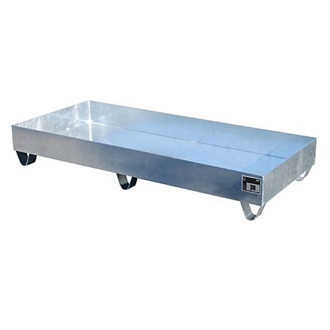 Metal tray with legs against a white background.