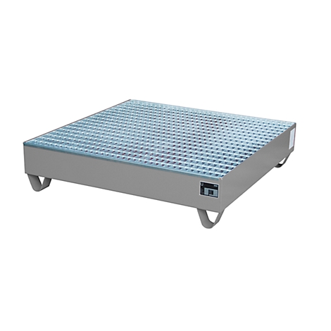Metal tray with grating, substructure with feet.