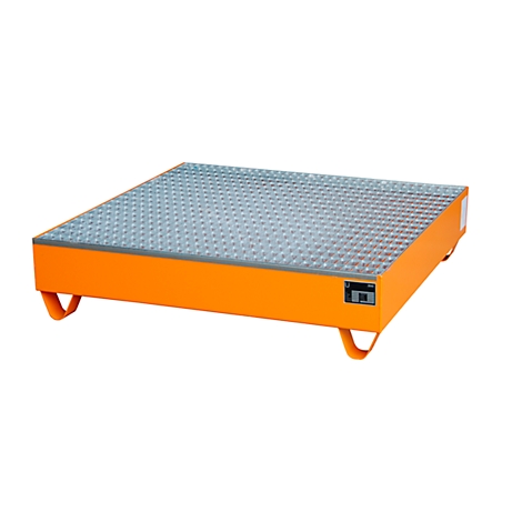 An orange work platform with a non-slip surface. Four short legs. The background is white.