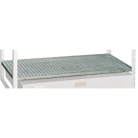 Metal grid on white background, detail view, photographed in perspective.