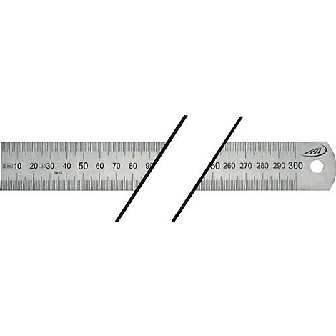 Metal ruler showing a measurement from 10 to 300.