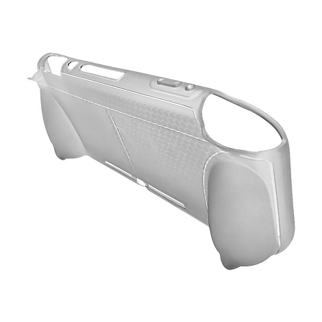 Transparente Schutzhülle für ein Spielgerät, mit Griffen und Honeycomb-Muster.