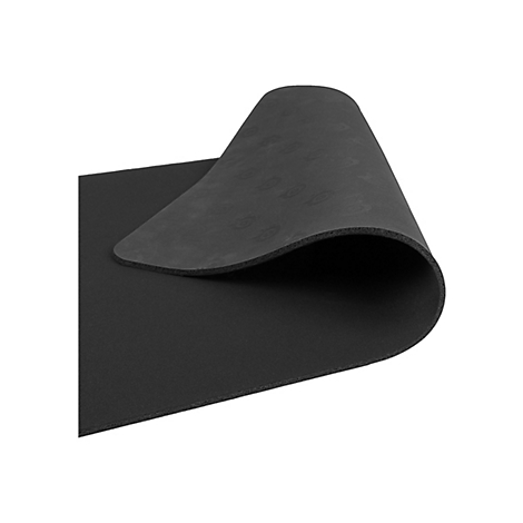 Eine schwarze, aufgerollte Yogamatte, die einen Teil der Innenseite zeigt.