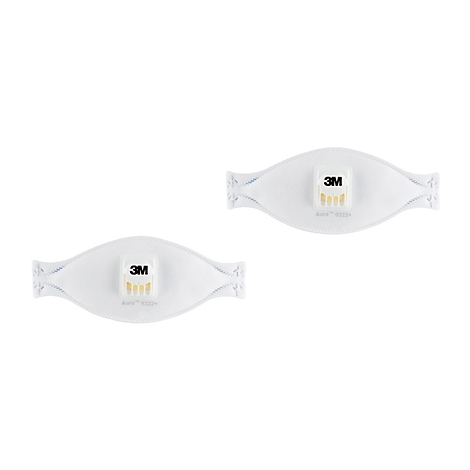 Wit ademhalingsmasker met blauwe banden en gele filterklep.