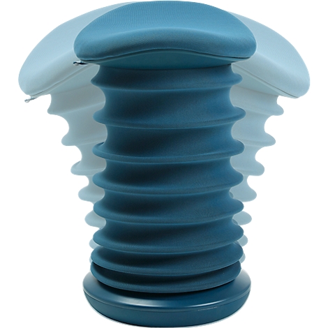 A blue adjustable standing stool.