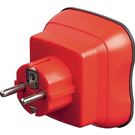 Rode reisadapter, Euro stekker, detailweergave met pinnen.