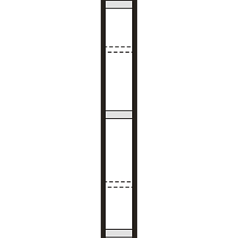 Vertical view: a white area, bordered by dark side stripes. Light horizontal lines at top and bottom. Dashed lines in between.