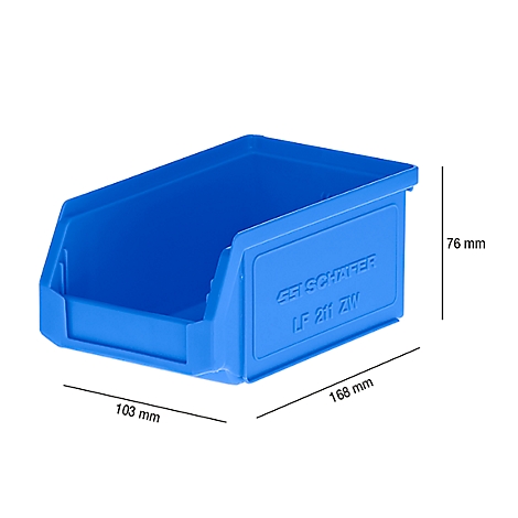 Blue storage box, dimensions: 168x103x76mm, with inscription.