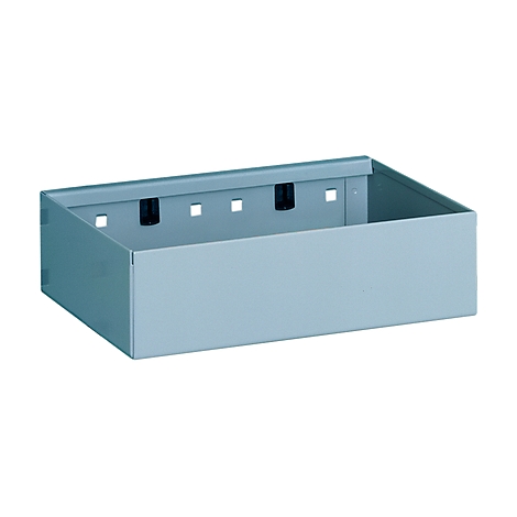 Gray metal box with black bracket and rectangular holes.