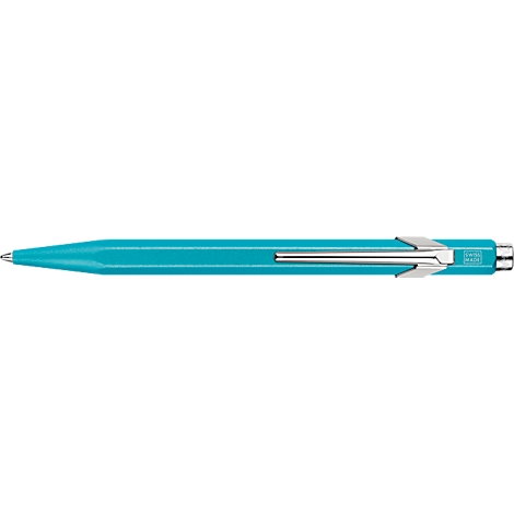 Stylo bleu turquoise avec clip en métal.