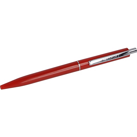 Stylo à bille rouge, avec clip argenté, texte : WESCOTT.