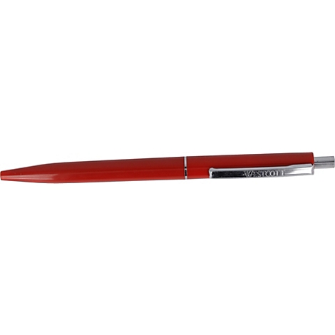 Stylo à bille rouge, avec clip argenté.