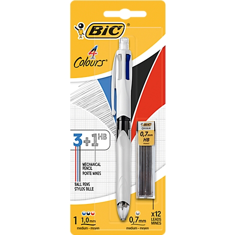 BIC 4 Couleurs 3+1HB Stylos-Bille Rétractables Pointes Moyennes (1