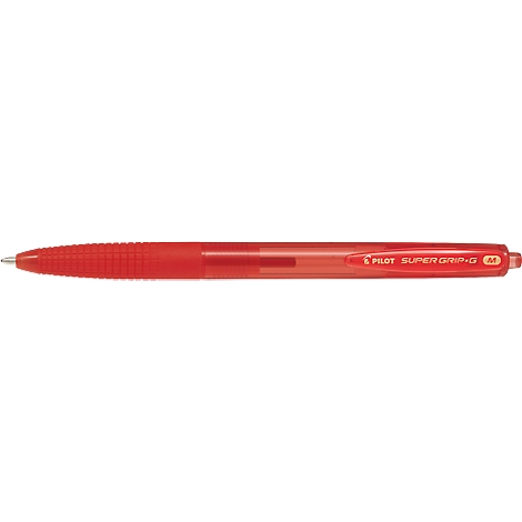 Stylo à bille rouge, pointe à gauche, inscription 'Ero supergro-G' à droite.