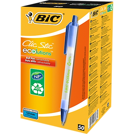 Pack de 50 Stylos bille rétractables BIC Click Stic Ecolutions bleu - Stylos  bille