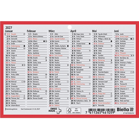 Calendrier 2027 avec aperçu mensuel et affichage des jours fériés, cadre rouge, police noire.