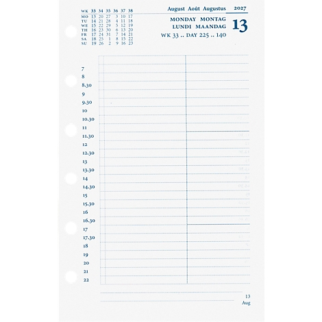 Feuille de calendrier avec quadrillage bleu pour la planification. Date : 13 août 2027.