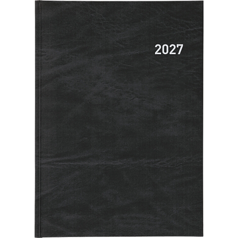 Schwarzer Terminkalender mit geprägter Oberfläche. Oben rechts steht die weisse Jahreszahl 2027.