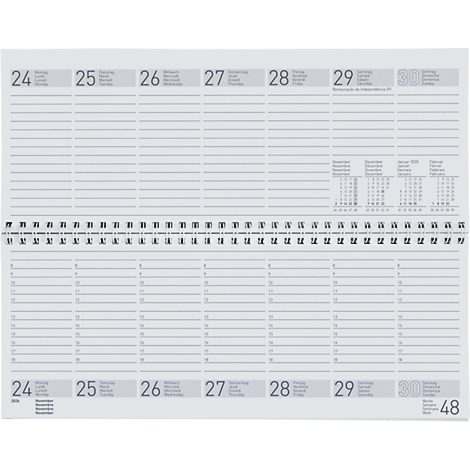 Un carnet ouvert avec des pages pour les jours de la semaine 24 à 30. En bordure, des dates et des indications de mois.
