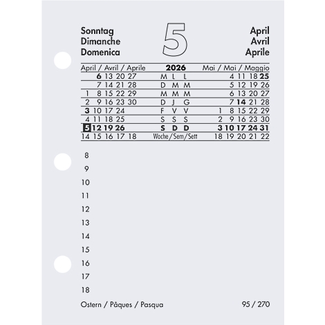 Kalenderblatt mit dem Datum 5. April 2026, Wochenübersicht und Feiertag Ostern.