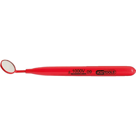 Roter Inspektionsspiegel mit rundem Spiegelkopf. Auf dem Griff ist „1000V 09 KS TOOLS“ aufgedruckt.