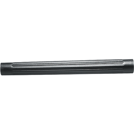 Cylindrical metal part with grooves, gray-black. Slightly tapered at the ends.