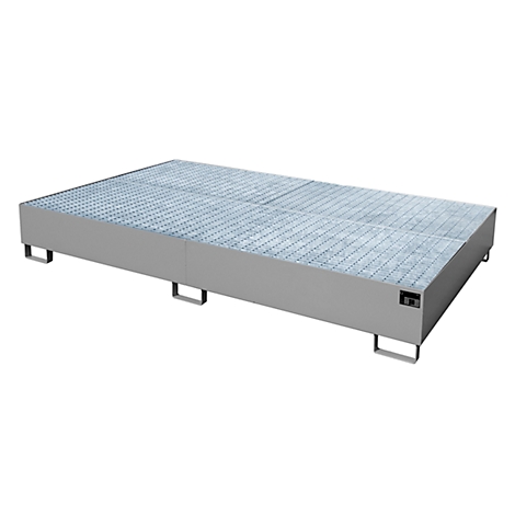 Gray spill containment tray with grid and feet.