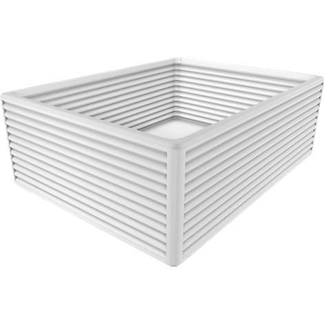 White rectangular planter with horizontal slats. The corners are rounded.