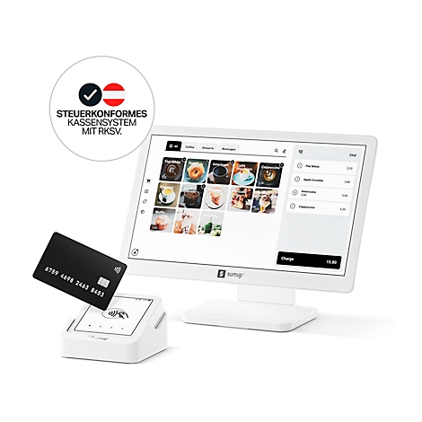 SumUp Kassensystem POS Lite + Solo inkl. RKSV-Abzeichnung für AT, Kartenterminal und Ladestation