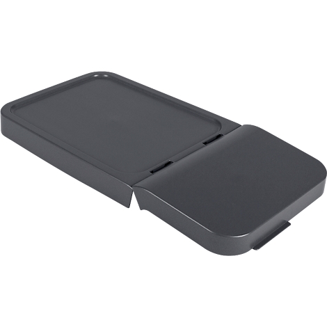 Gray, rectangular object that unfolds in the middle.